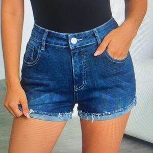 Dark Blue Denim High-Waist Women's Shorts